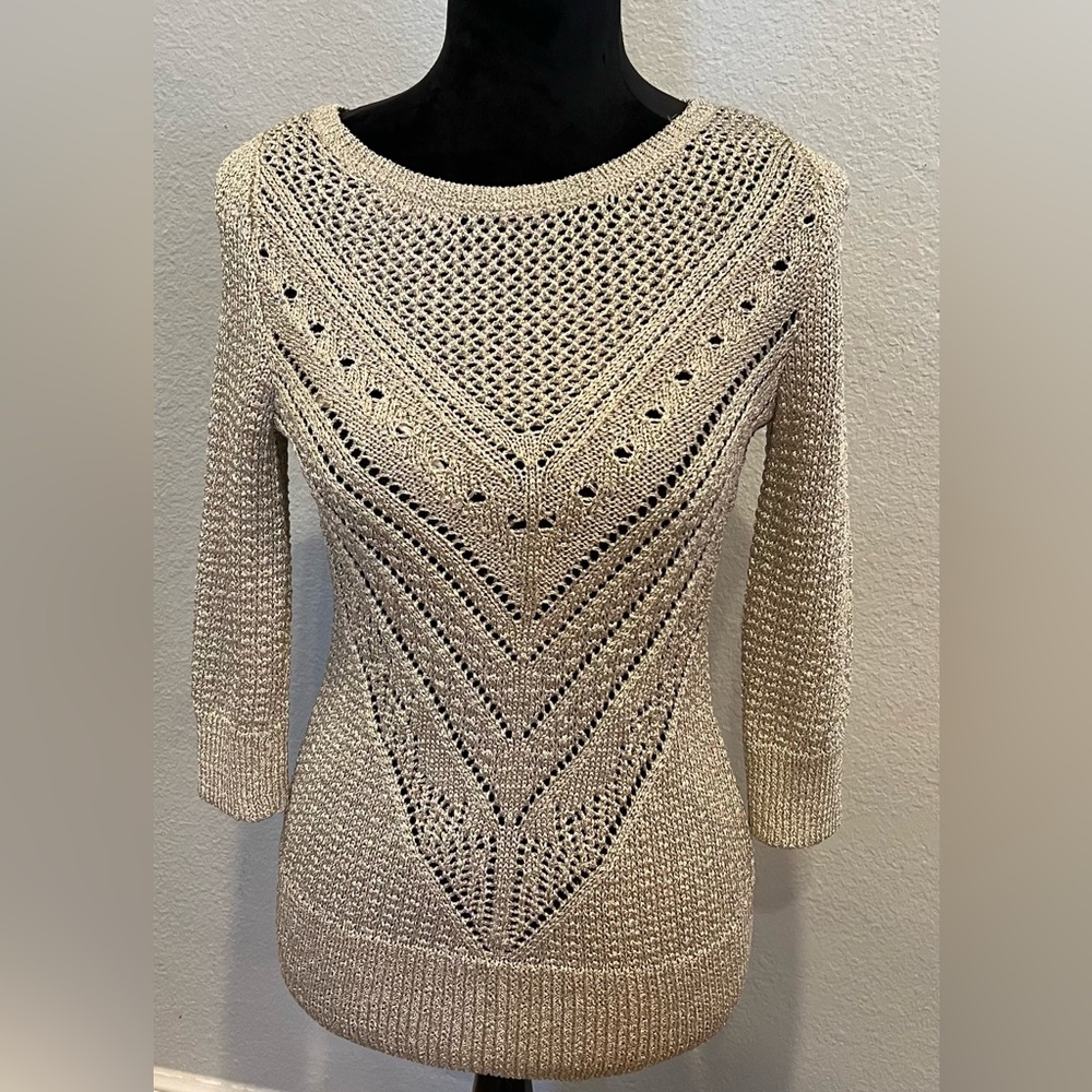 White House Black Market Gold Metallic-Detail Knit Pullover Sweater Size M